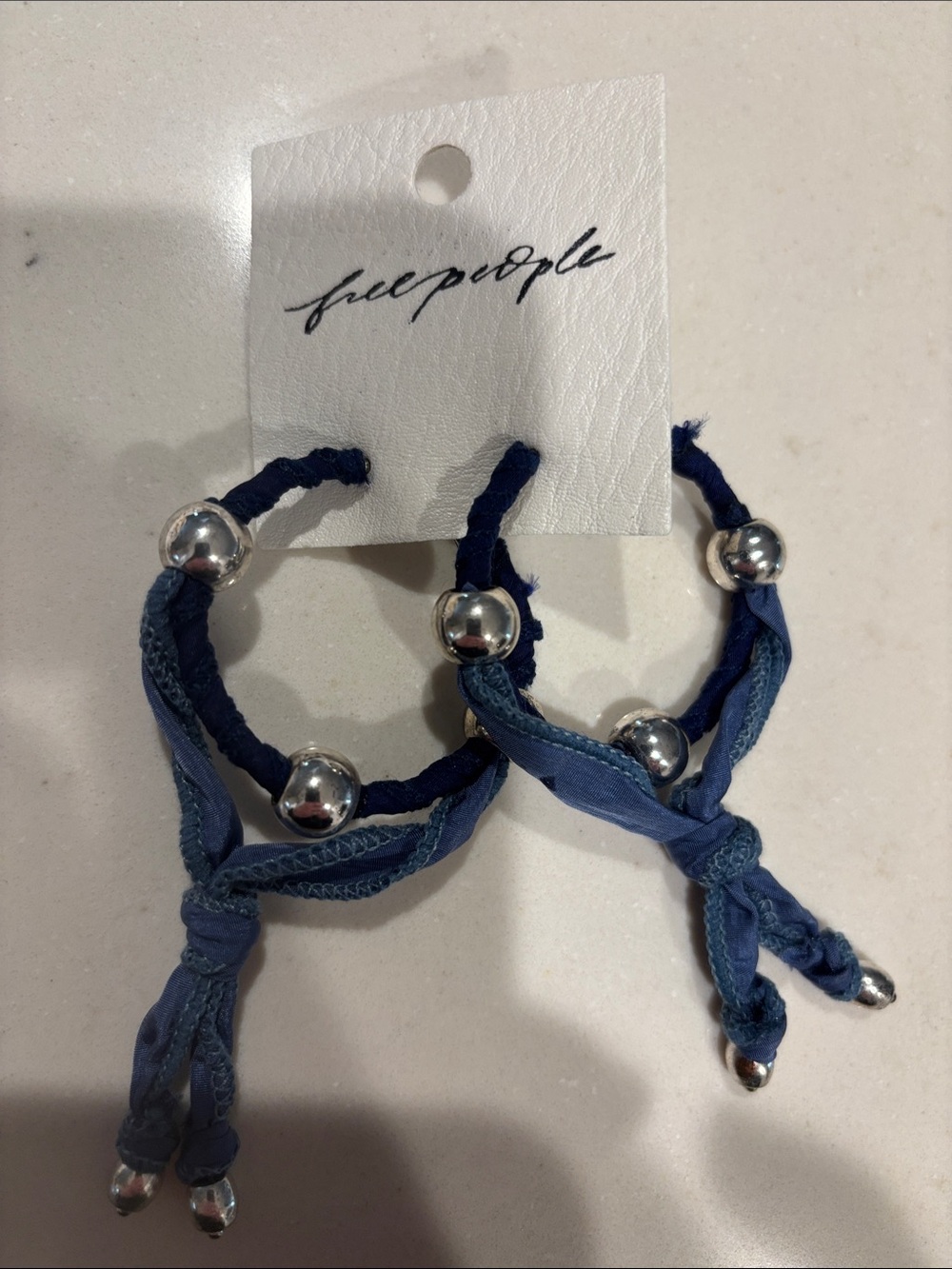 Free People Blue Braided Hoop Earrings with Silver Beads